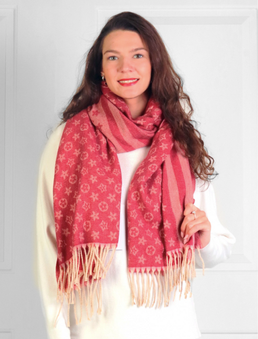 Designer Inspired LV Print Red Scarf