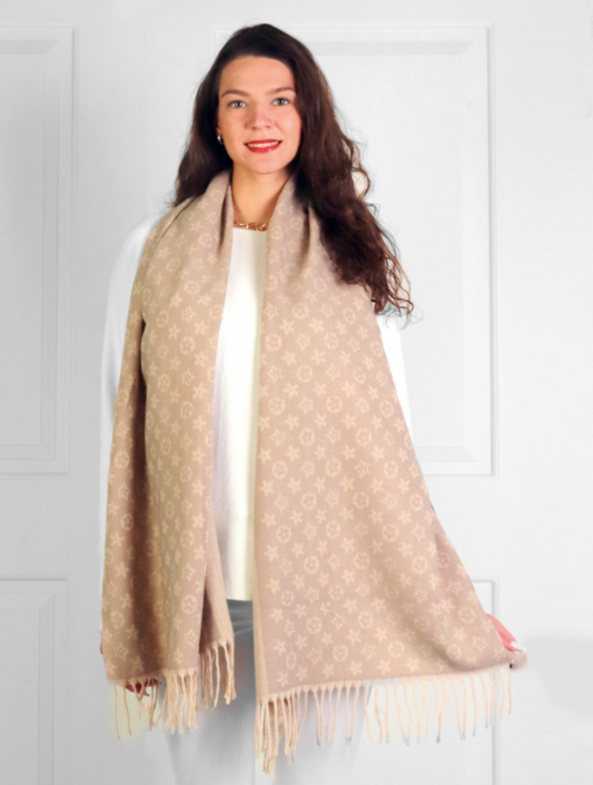 Designer Inspired LV Print Beige Scarf