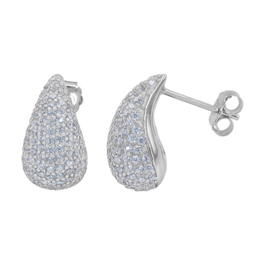 Designer Inspired Teardrop Studs Rhodium Plated CZ