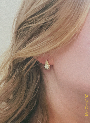 Designer Inspired Hammered Design Teardrop Studs 18K Gold Plated