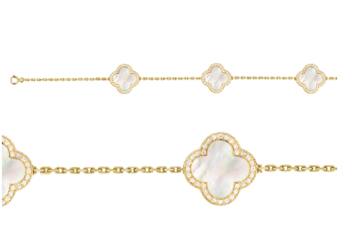 Four Leaf Clover Vermeil (Gold Plated) Bracelet with 3 Mother of Pearl Clovers