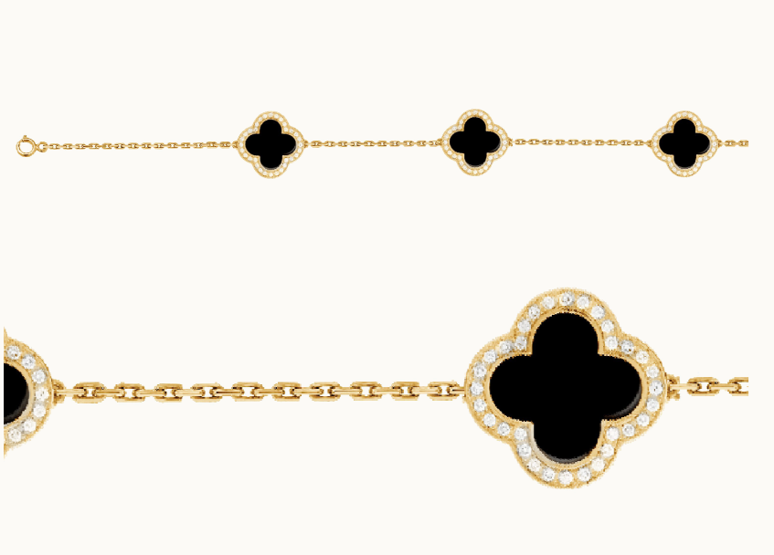 Four Leaf Clover Vermeil Bracelet Black Onyx with Cubic Zirconia