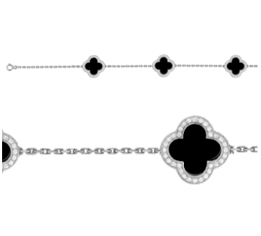 Four Leaf Clover Bracelet w/ 3 Black Onyx Clovers set on Sterling Silver