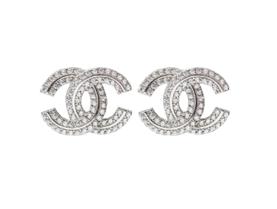 Designer Inspired CC logo 2 row CZ Earrings set in Sterling Silver