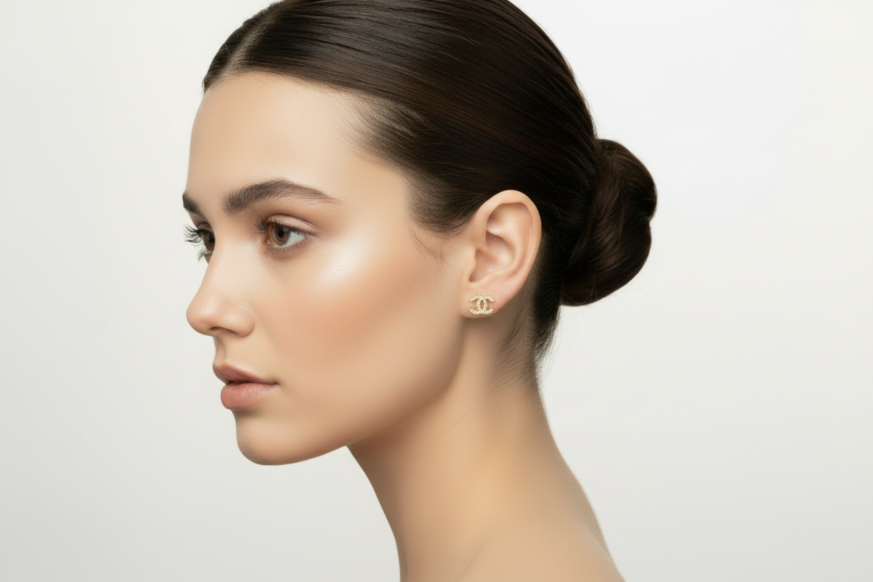 Designer Inspired CC logo Gold Plated Studs Earrings