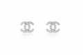 Designer Inspired CC logo Sterling Silver CZ Studs Earrings
