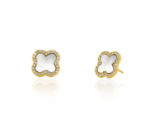 Four Leaf Clover Mother of Pearl Gold Plated Studs / Earrings