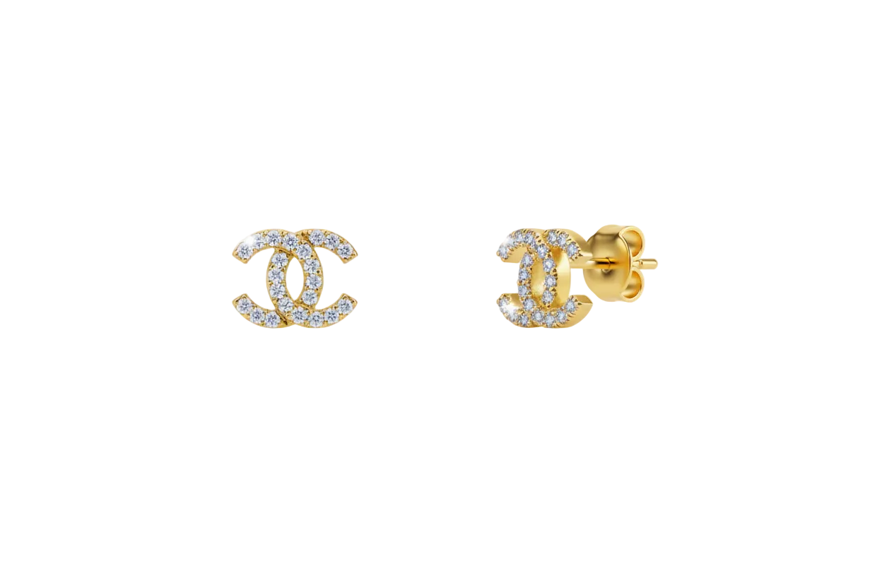 Designer Inspired CC logo Gold Plated Studs Earrings