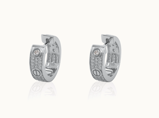 Designer Inspired LOVE Huggies 925 Silver Earrings