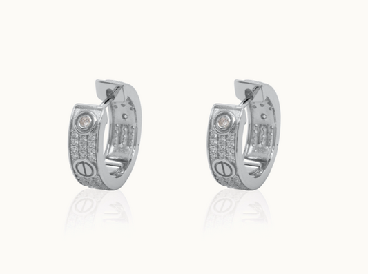Designer Inspired LOVE Huggies 925 Silver Earrings