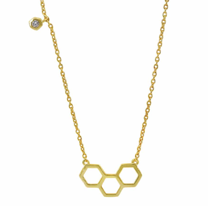 Honeycomb Bee Hive Necklace Sterling silver with 18K Gold Plating