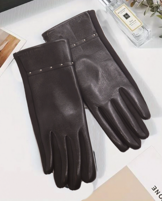 Dark Brown Leather Look Gloves