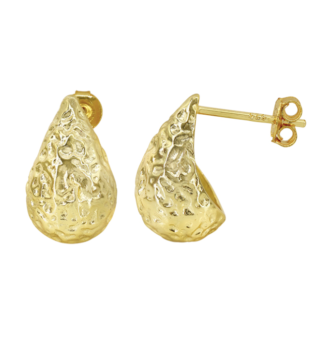 Designer Inspired Hammered Design Teardrop Studs 18K Gold Plated