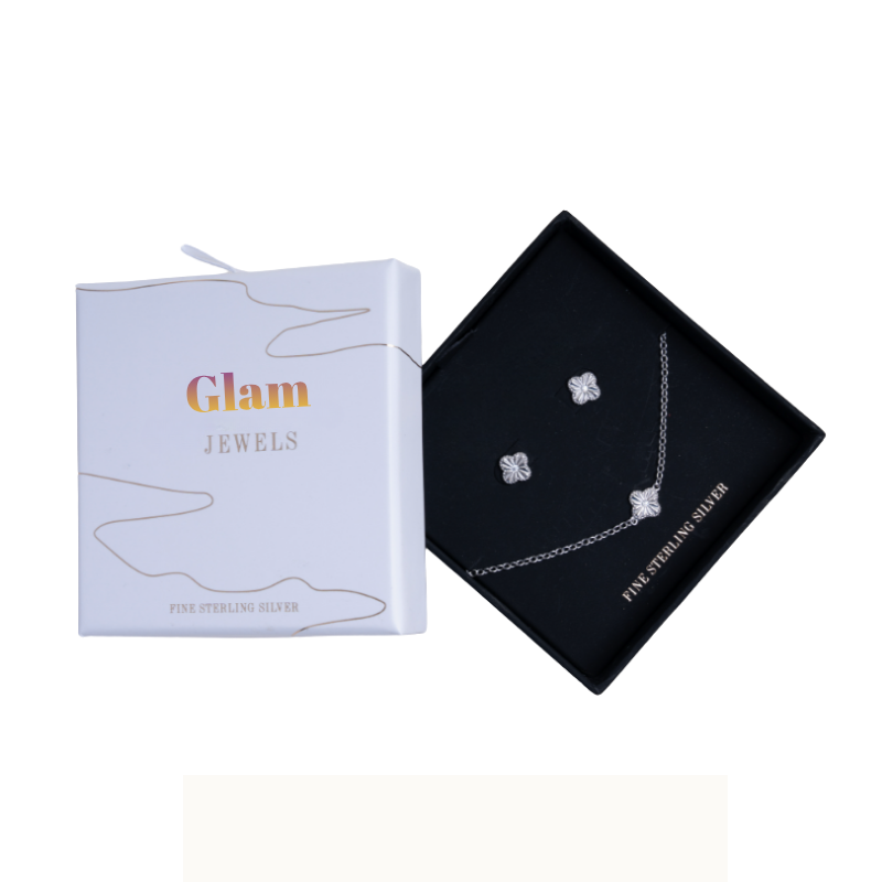 Sterling Silver with Rhodium Plating Clover Bracelet and Earring Set