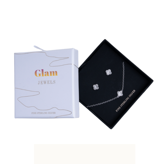Sterling Silver with Rhodium Plating Clover Bracelet and Earring Set