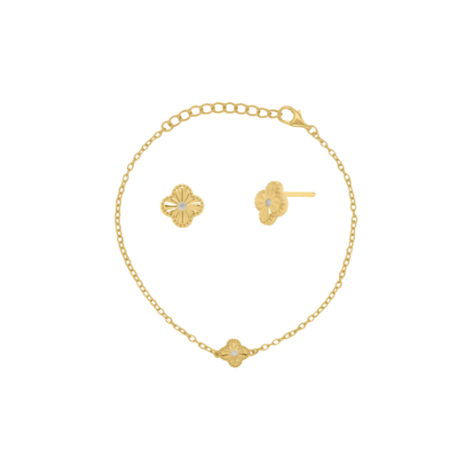 Sterling Silver with Gold Plating Clover Bracelet and Earring Set