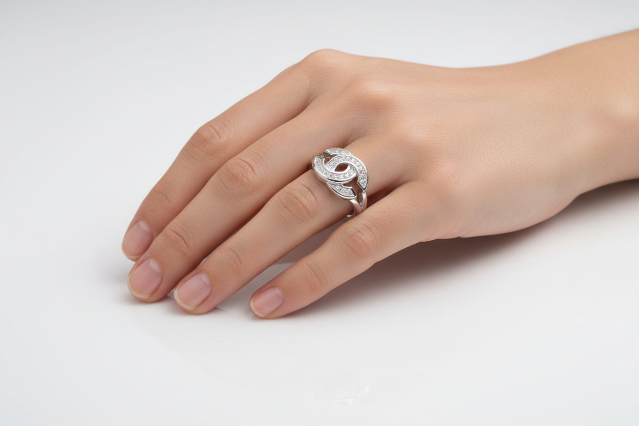 Designer Inspired CC logo Sterling Silver Ring