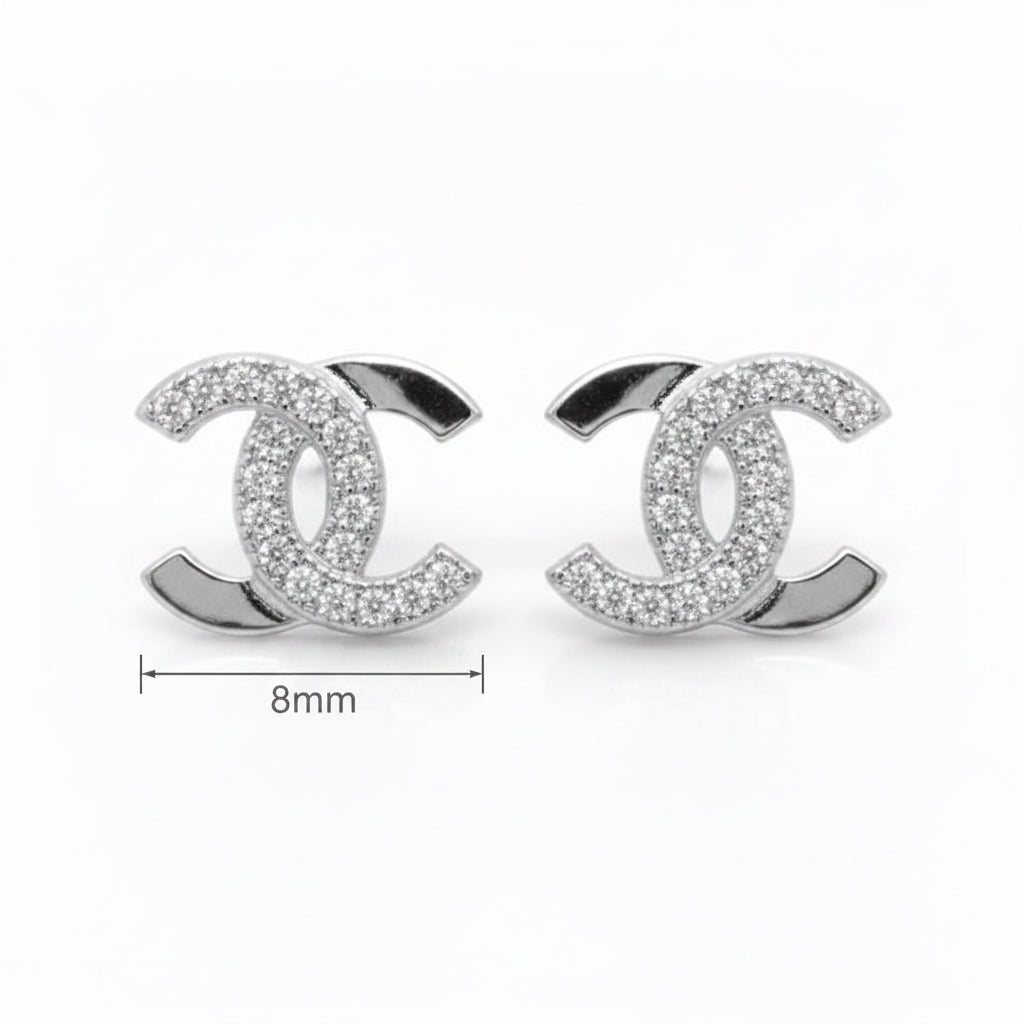 Designer Inspired CC logo Earrings (half cz) 925 Silver / Rhodium Plating